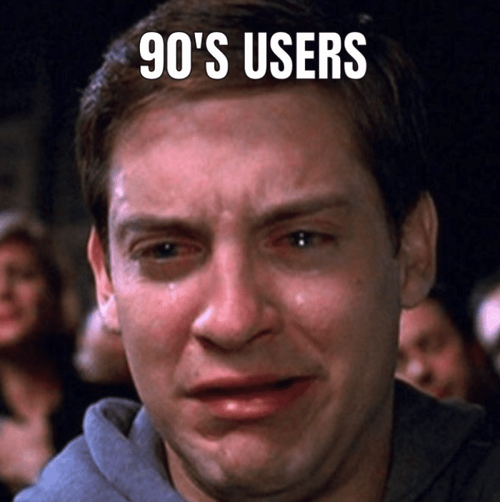 Internet Explorer meme shows 90s kid crying