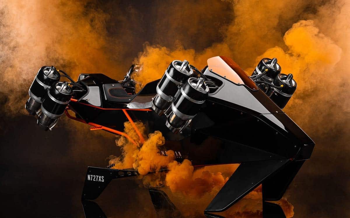 The latest concept model of the JetPack Aviation Speeder flying motorcycle