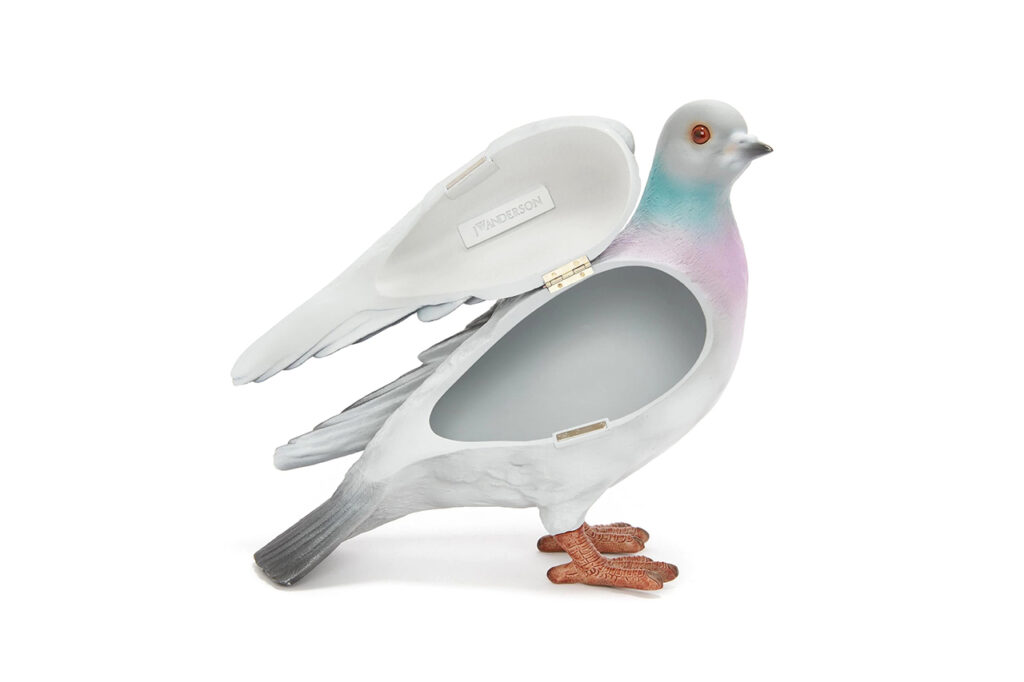 JW Anderson's pigeon-shaped clutch bag, open