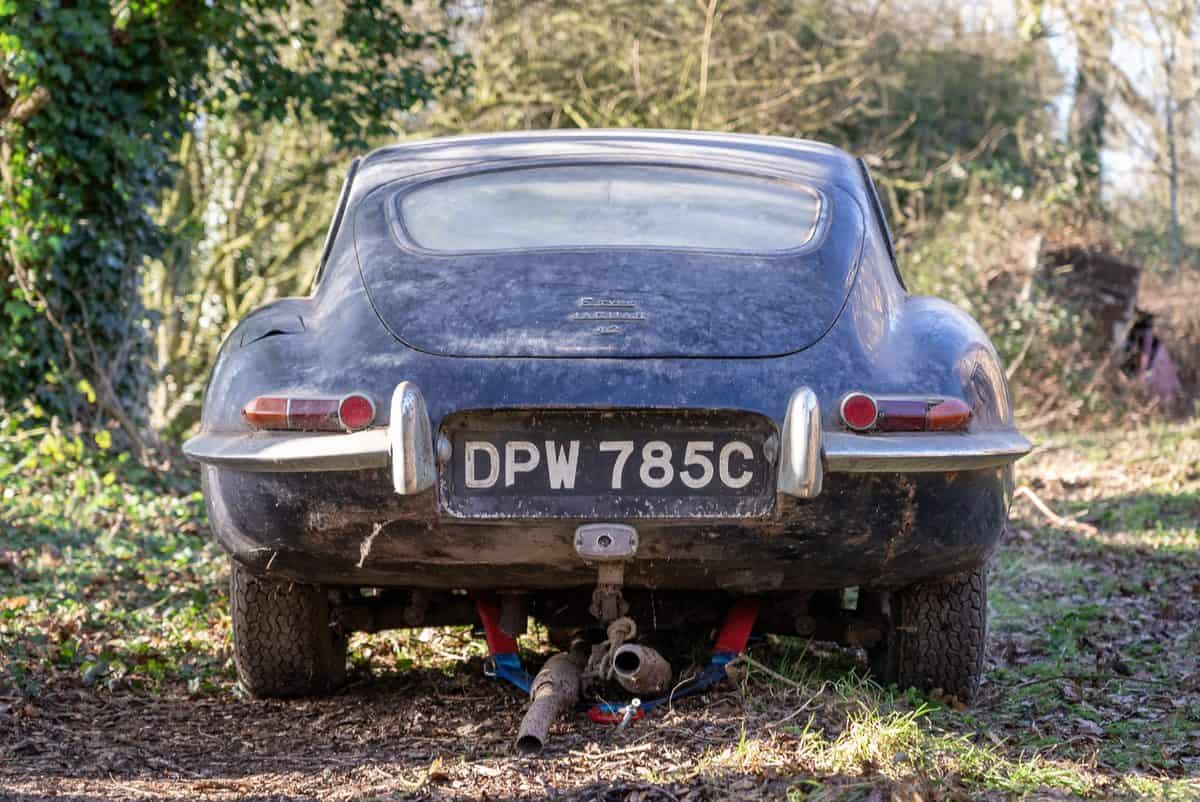 The rear of the E-Type Jaguar is famous for its classic lines.