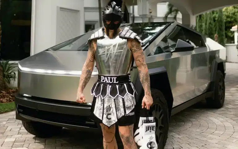 Jake Paul shares bizarre video of him fighting a Tesla Cybertruck to promote his next fight