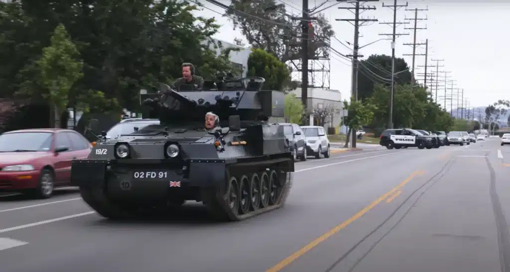 Jay Leno spotted driving world's fastest tank through public California roads shouting out to locals