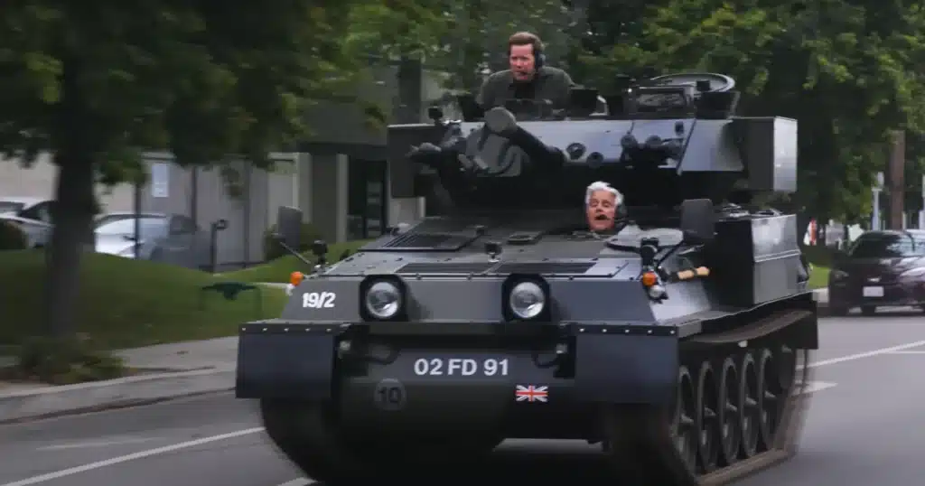 Jay Leno spotted driving world's fastest tank through public California roads shouting out to locals