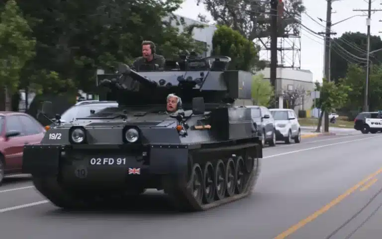Jay Leno spotted driving world's fastest tank through public California roads shouting out to locals