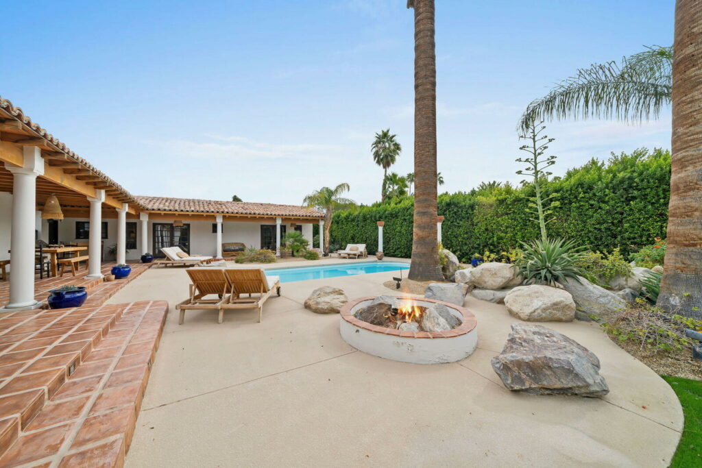 Jenson Button's California home in Palm Springs, fire pit and swimming pool