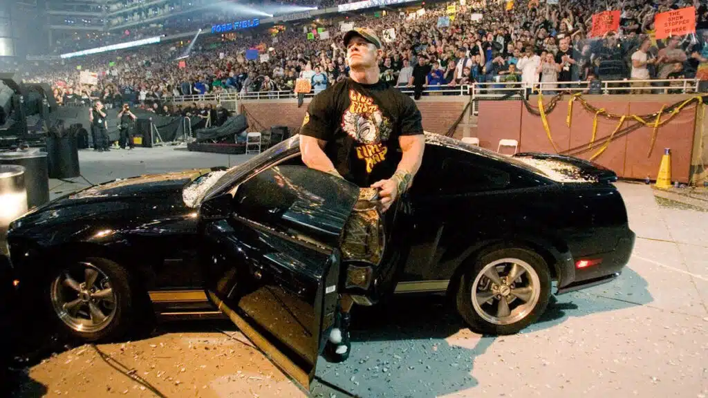 John Cena showed up to defend his WWE Championship in Detroit...in a Ford Mustang.