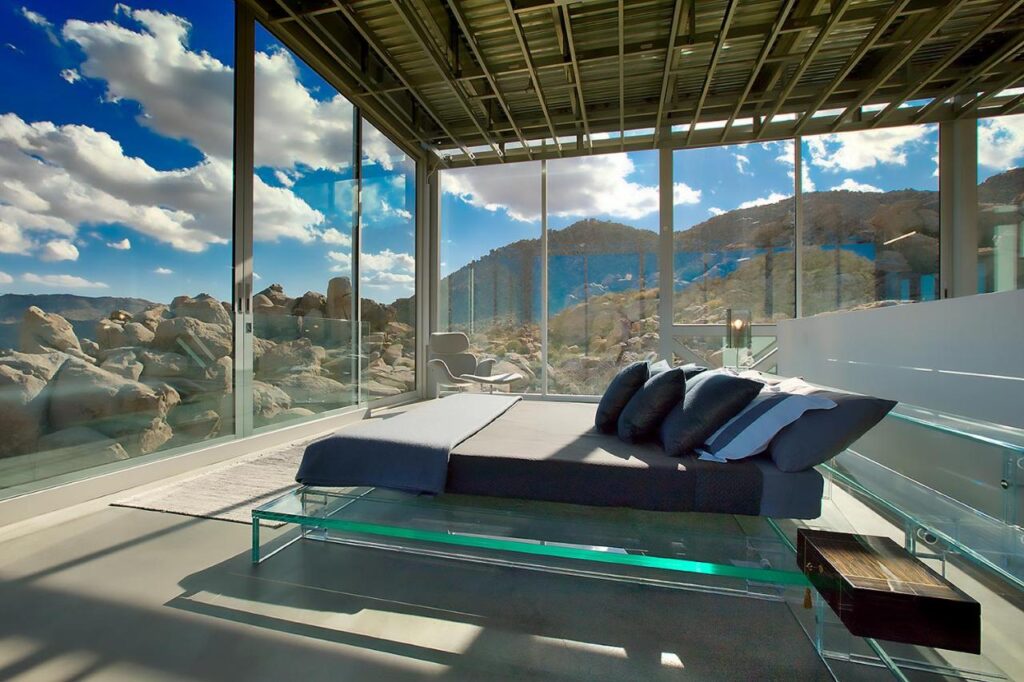 Joshua Tree Invisible House bedroom with a view