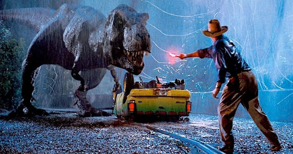 A T-Rex watches a flare in Jurassic Park
