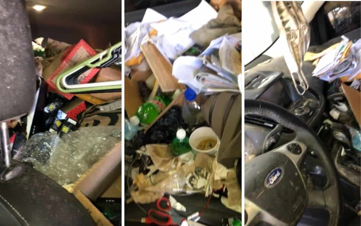 Stills showing the filth inside a car from a video on the just rolled into the shop subreddit.