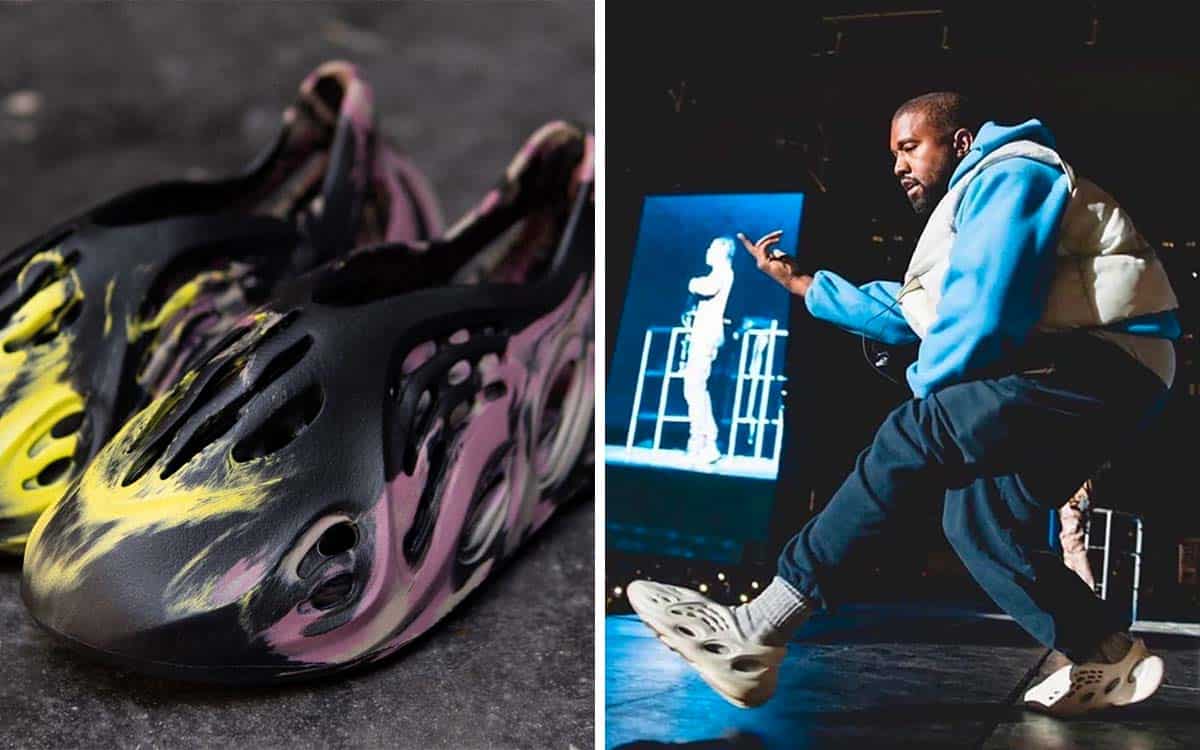 Kanye West wearing Yeezy Foam Runner shoes on stage