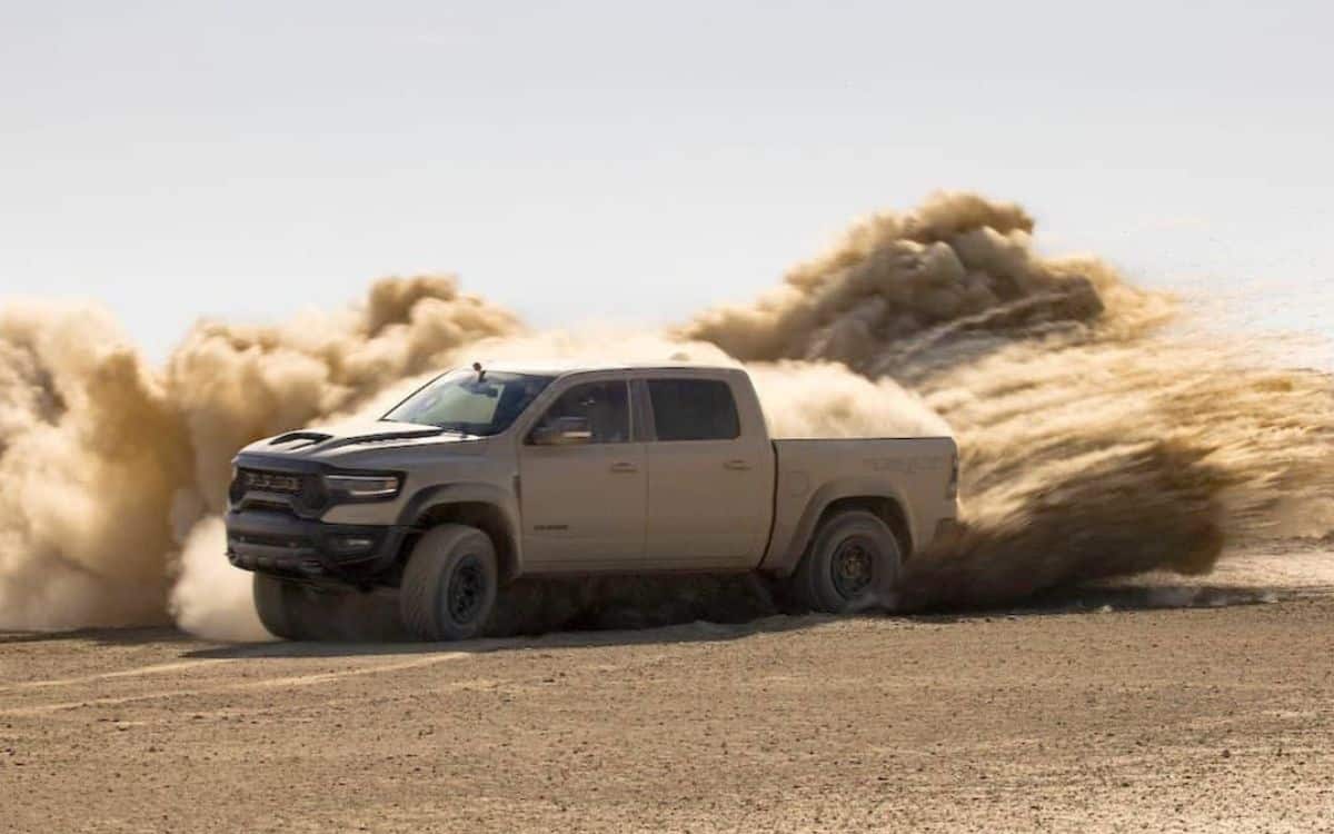 The Ram 1500 TRX rips it up in the desert.