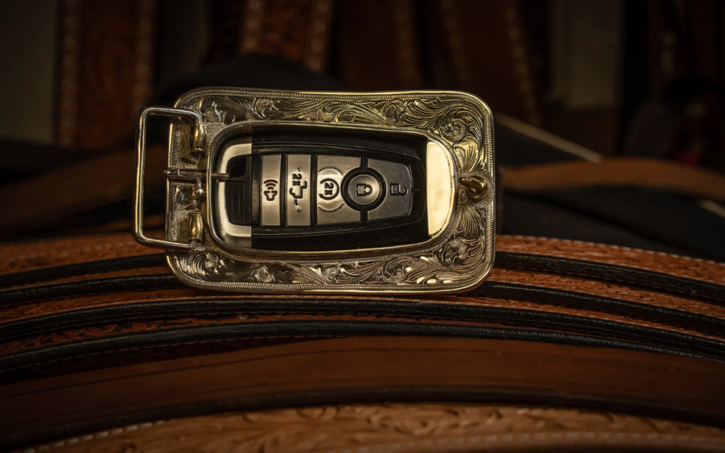 This handcrafted key buckle for cowboys celebrates 50 years of the Ford F-150