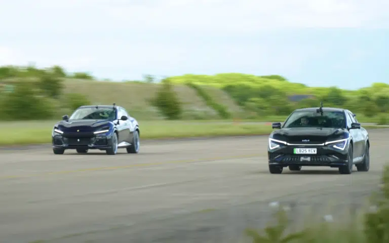 A Kia not only dared to take on a Ferrari Purosangue in a drag race but actually embarrassed it more than once