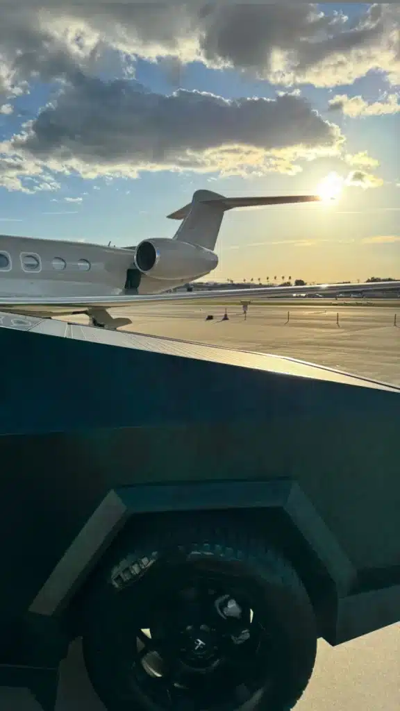 Kim Kardashian demonstrates her wealth by flaunting new Cybertruck in front of private jet