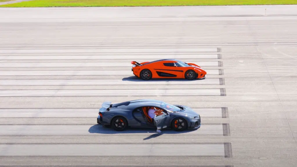 Koenigsegg Regera destroys Bugatti Chiron in a brutal drag race showdown. Hypercar race, quarter mile time, and EV vs ICE comparisons included
