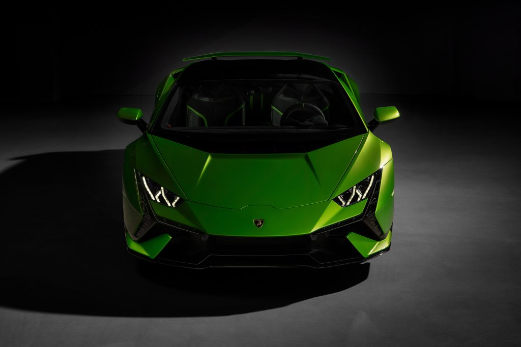The front-on angle of the supercar.