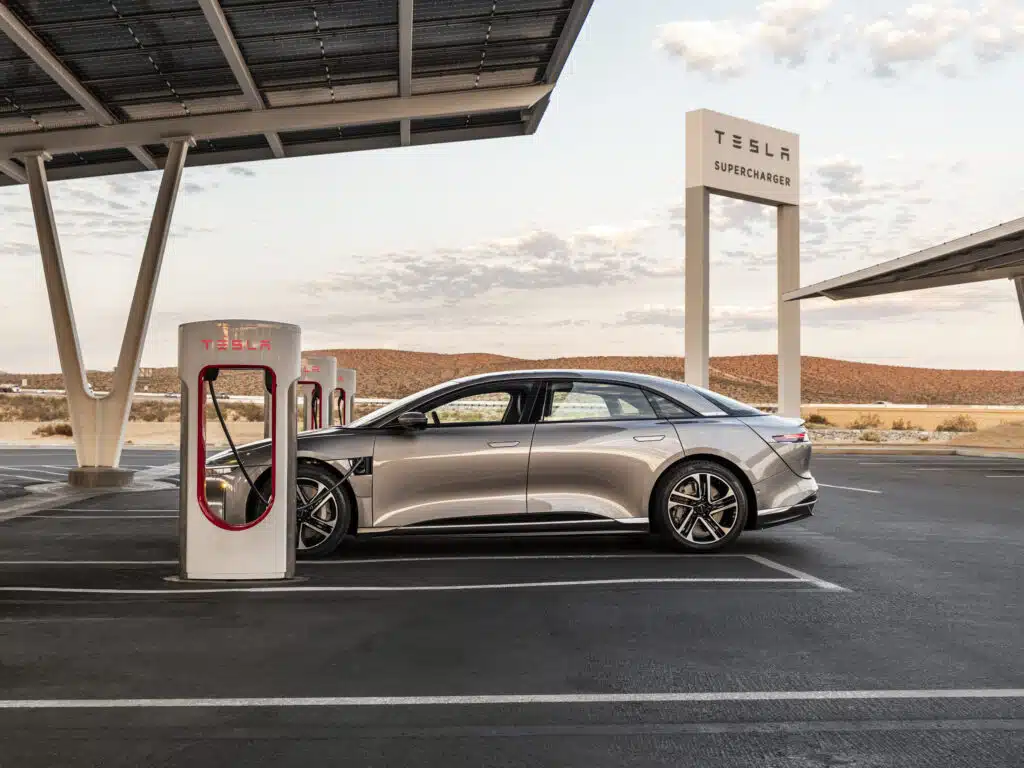 Lucid Air can now use the Tesla Supercharger network, but the electric sedan is limited to 50 kW charging, far below most fast-charging speeds