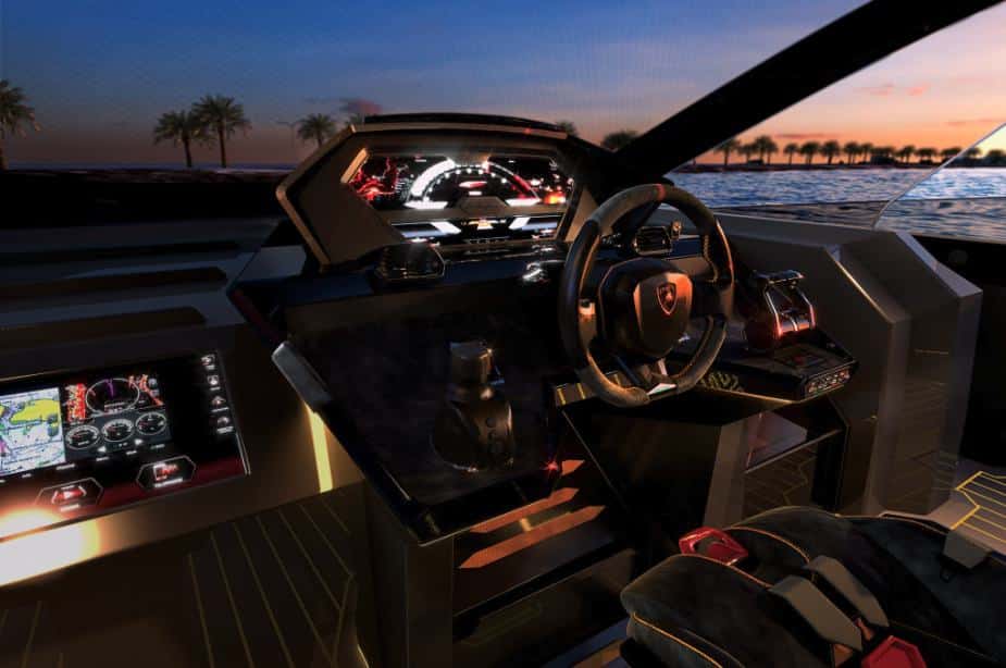 Dashboard and steering wheel in Lamborghini 63 yacht