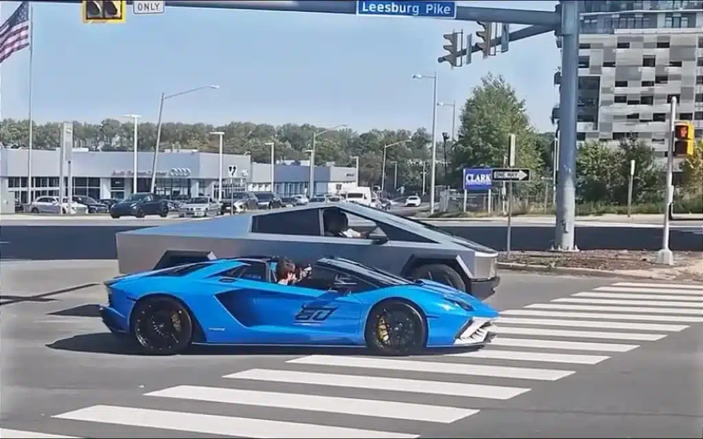 Lamborghini Aventador Tesla Cybertruck drag race Virginia