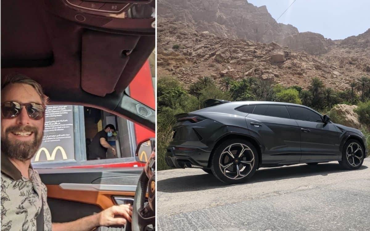 Brandon Livesay and a Lamborghini Urus in Oman at McDonald's