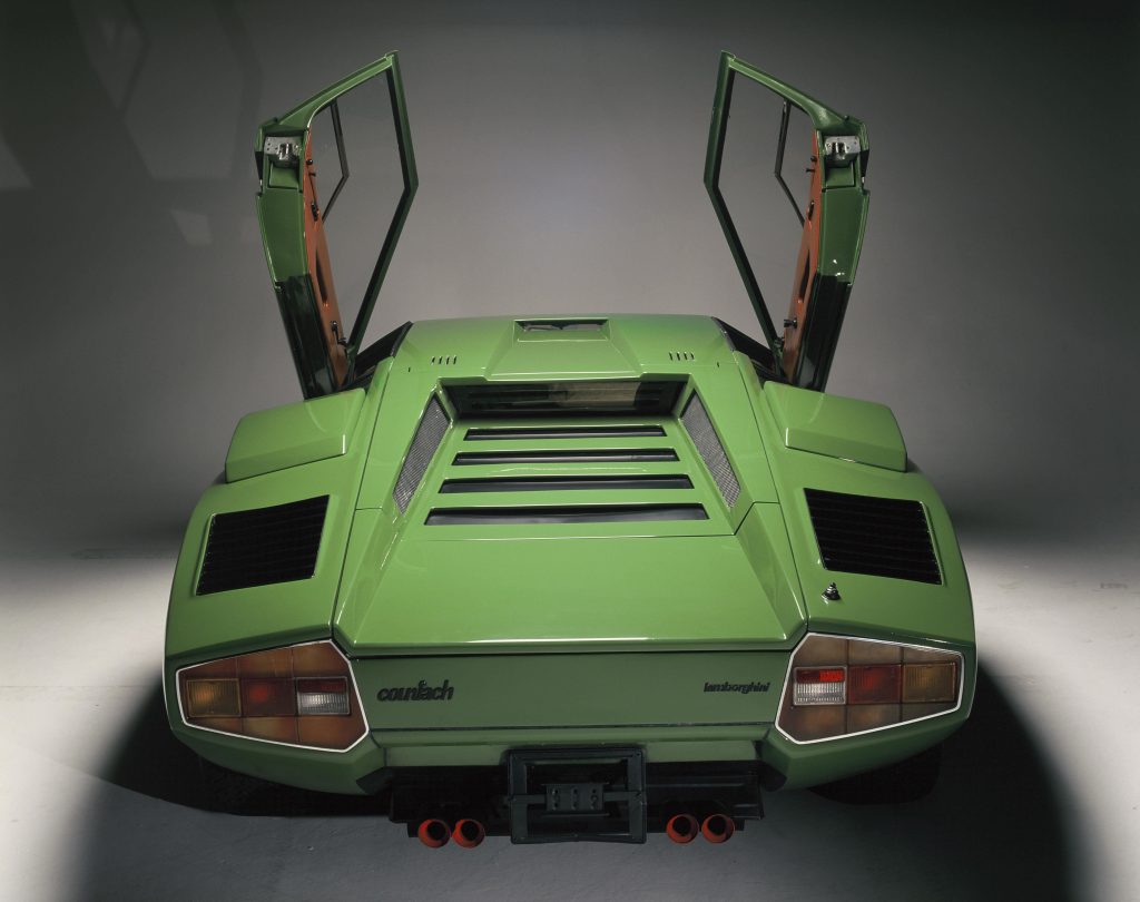 The iconic scissor doors of the Lamborghini Countach.
