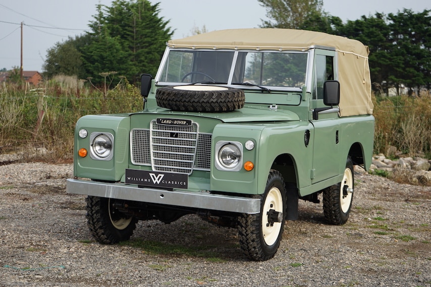 Land Rover Series III with a soft-top with pastel Grasmere Green paint David Beckham car