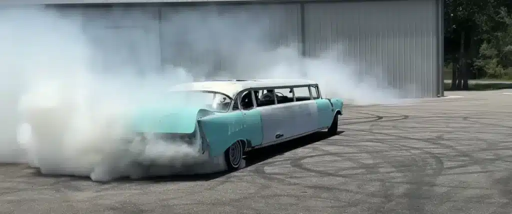 US YouTuber wildly supercharges limo and attempts burnout but then everything goes wrong