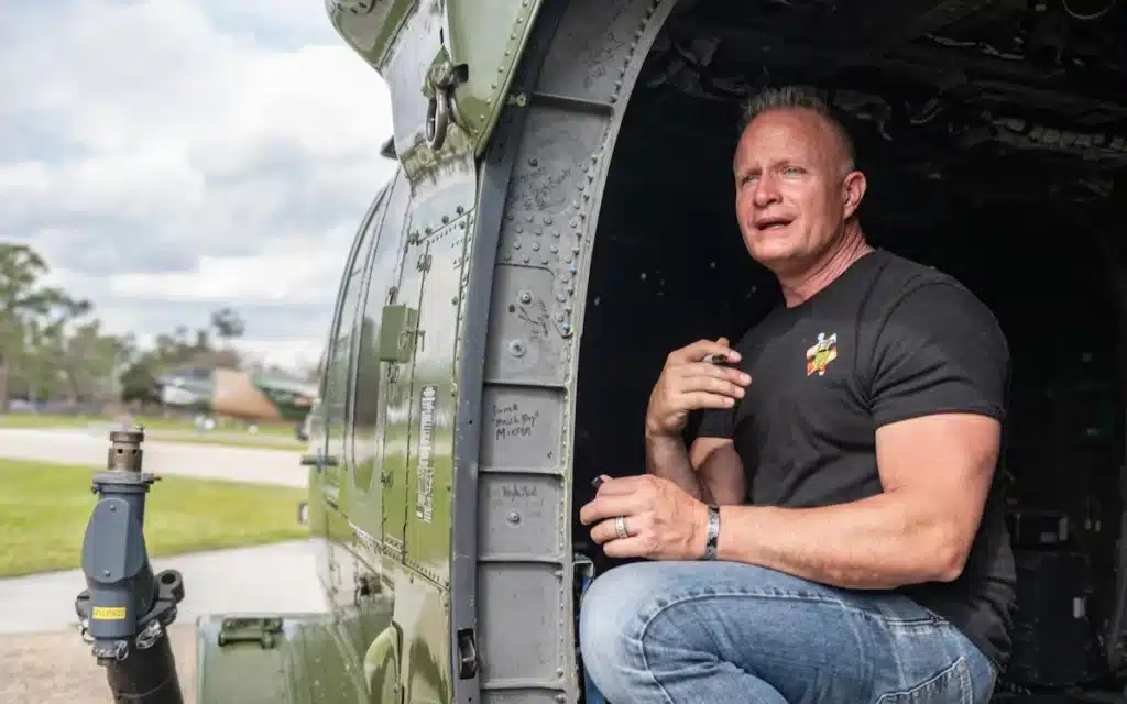 This retired rescue helicopter and hot rod Mustang are a tribute to a US Air Force mechanic