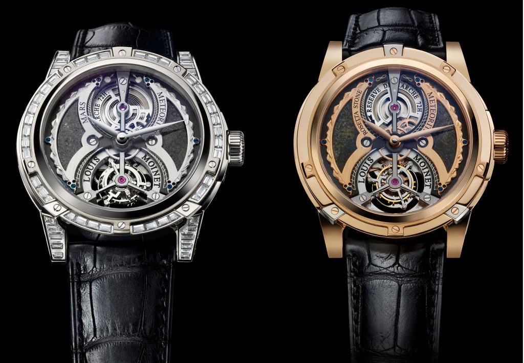Two Meteoris watches in silver and gold.