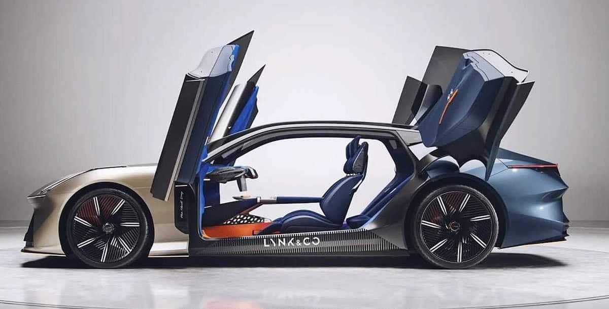Lynk & Co's 'The Next Day' concept car with its butterfly doors up