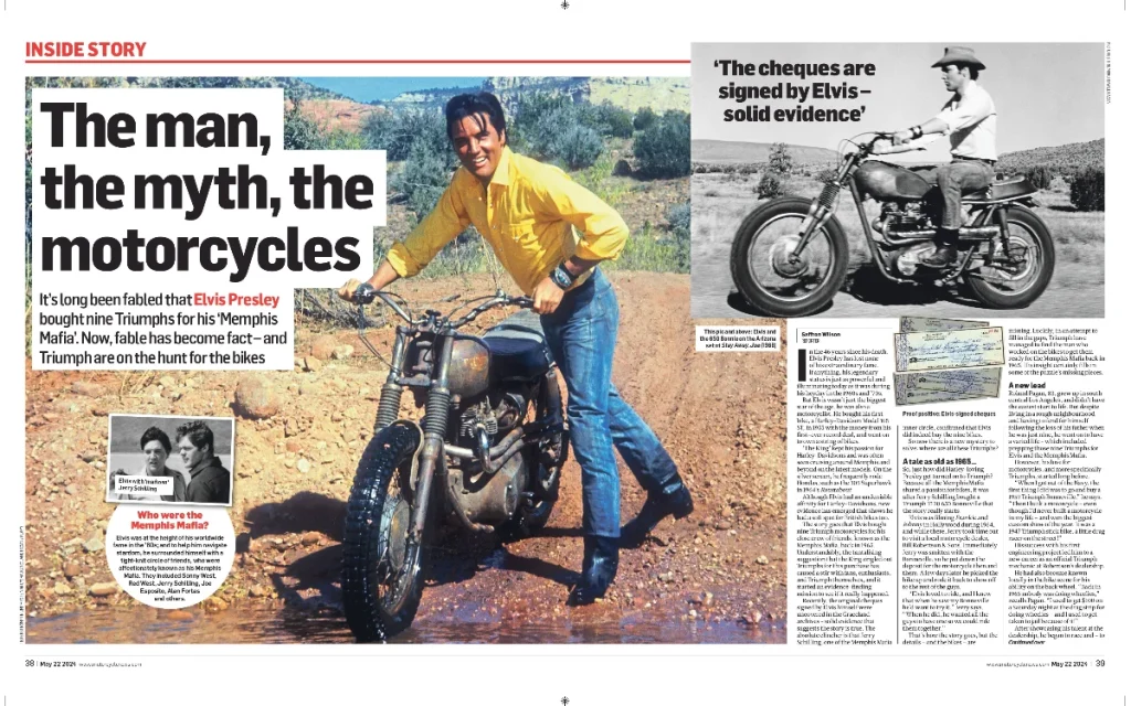 Triumph Elvis Presley's nine Triumph motorcycles he bought in California are now a big unsolved mystery nearly 60 years later