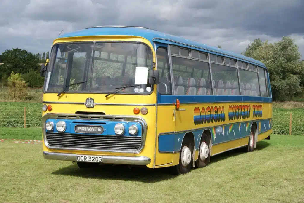 The Beatles’ original Magical Mystery Tour bus is now on display at the Hard Rock Cafe in Florida as part of their growing Beatles memorabilia collection.