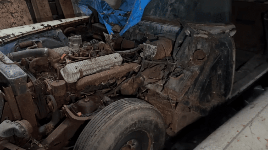 A rare Jaguar E-Type was found in an abandoned farm alongside a classic Cadillac and a Suzuki Jimny, left untouched for decades