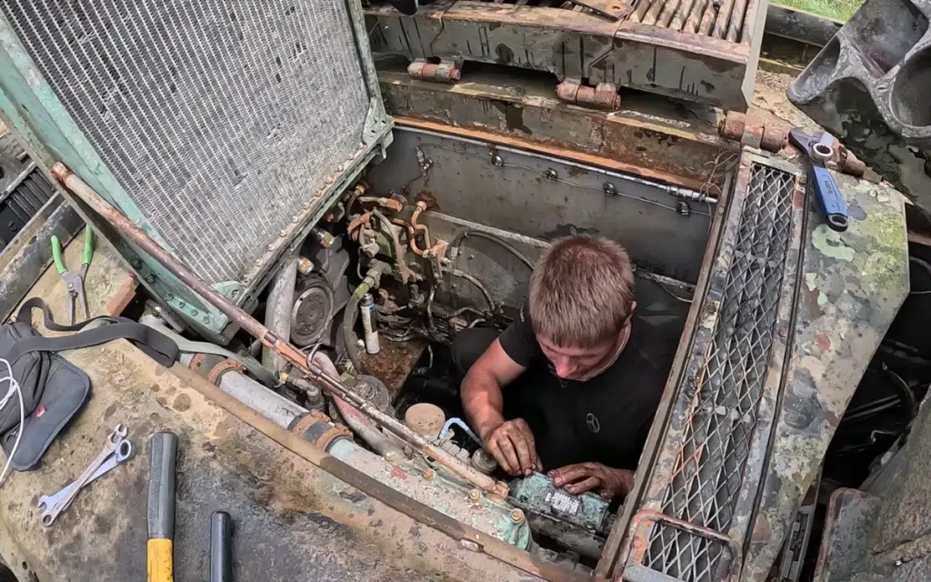 Man found an abandoned tank and worked on it to see if itd finally run