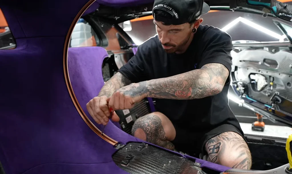 Mat Armstrong has been tirelessly working on his salvaged Bugatti Chiron for a while now