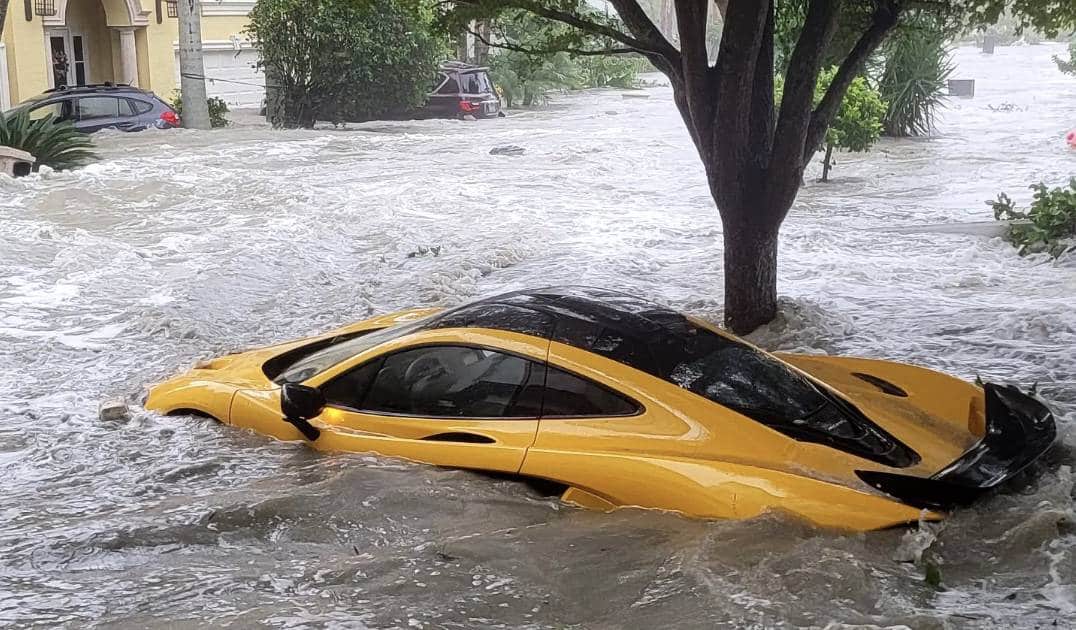 McLaren P1 flood water