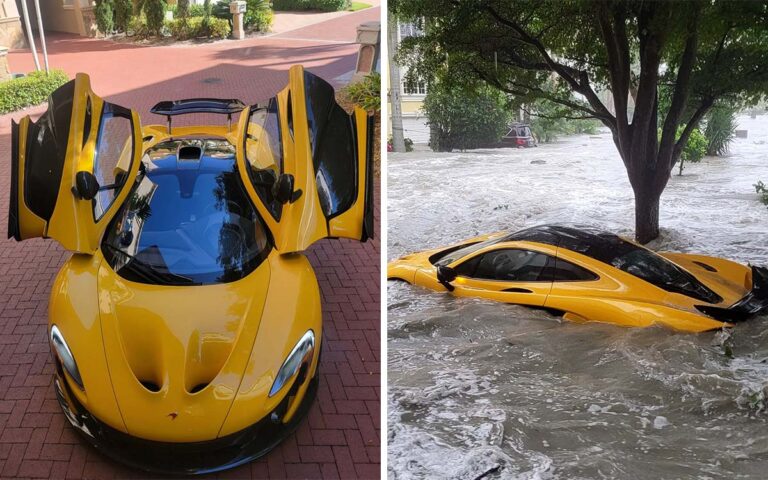 McLaren P1 in floodwaters