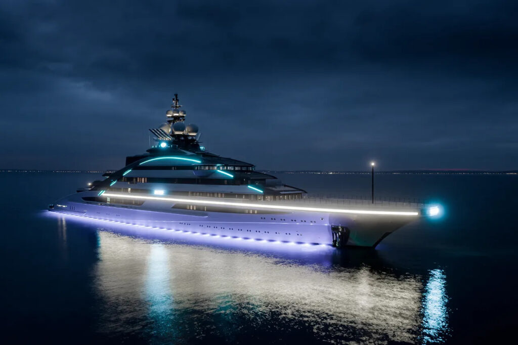 Mega-yacht by night