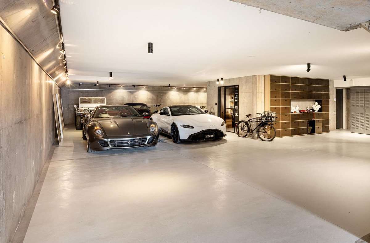 Supercars parked in the secret garage.