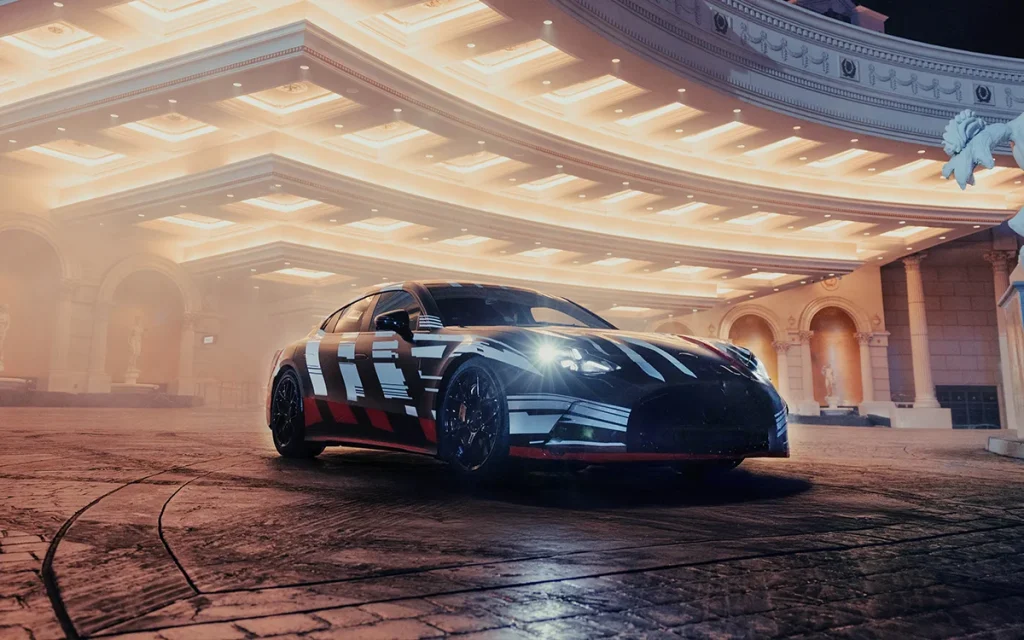 A brand-new Mercedes supercar, the Mercedes AMG GT 4-Door Coupe, has been announced by F1 racer George Russell and actor Brad Pitt in Las Vegas
