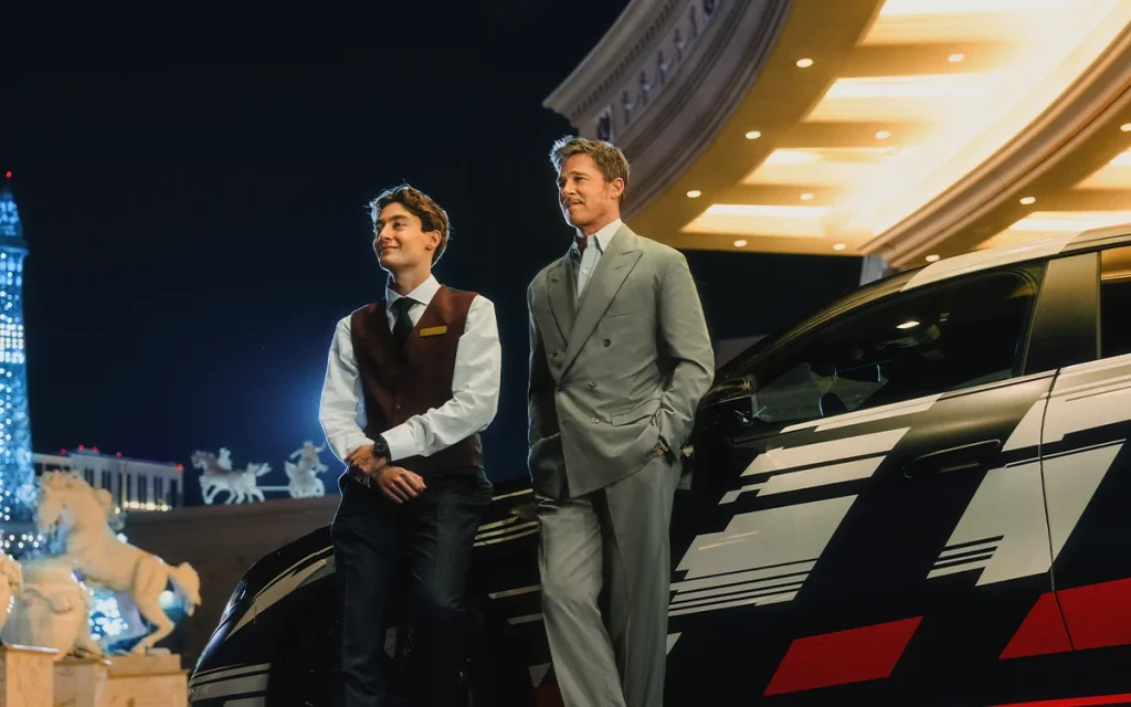 A brand-new Mercedes supercar, the Mercedes AMG GT 4-Door Coupe, has been announced by F1 racer George Russell and actor Brad Pitt in Las Vegas