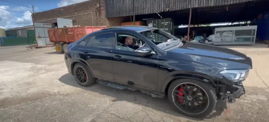 Man takes a massive risk driving his destroyed Mercedes GLE63S for the first time