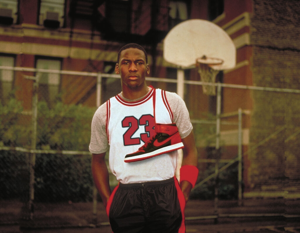 Michael Jordan with the Air Jordans
