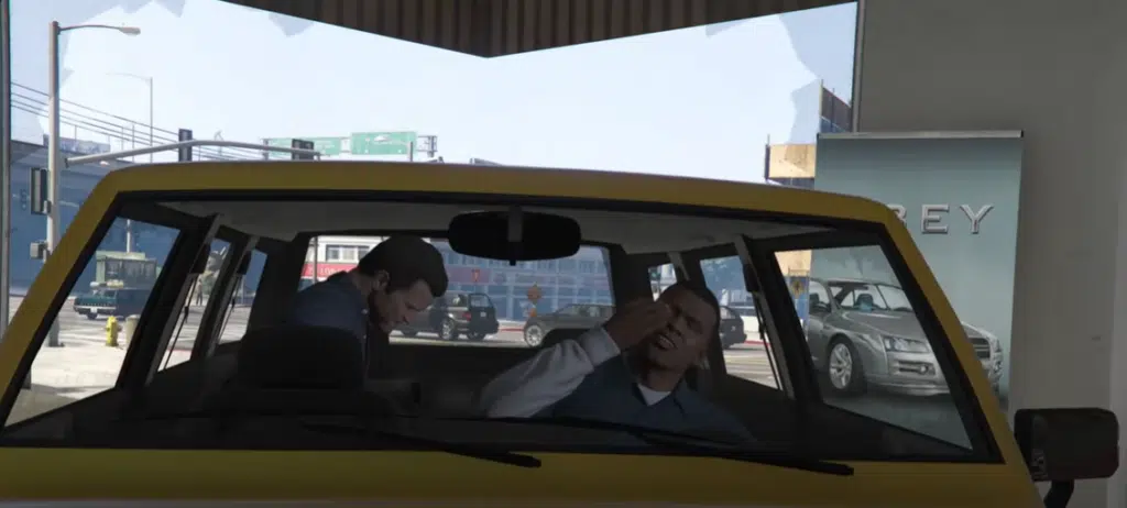 Michael and Franklin get introduced when Franklin tries to repo Jimmy's car - and Michael doesn't take it well.