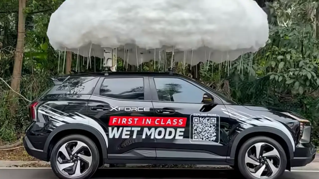 Mitsubishi created its own rain cloud and put it on top of its Xforce car to prove how well it handles wet conditions