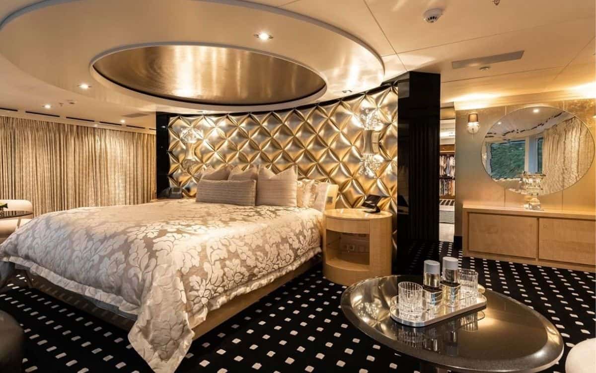 One of the opulent bedrooms on the Secret, which will be at the Monaco Grand Prix.