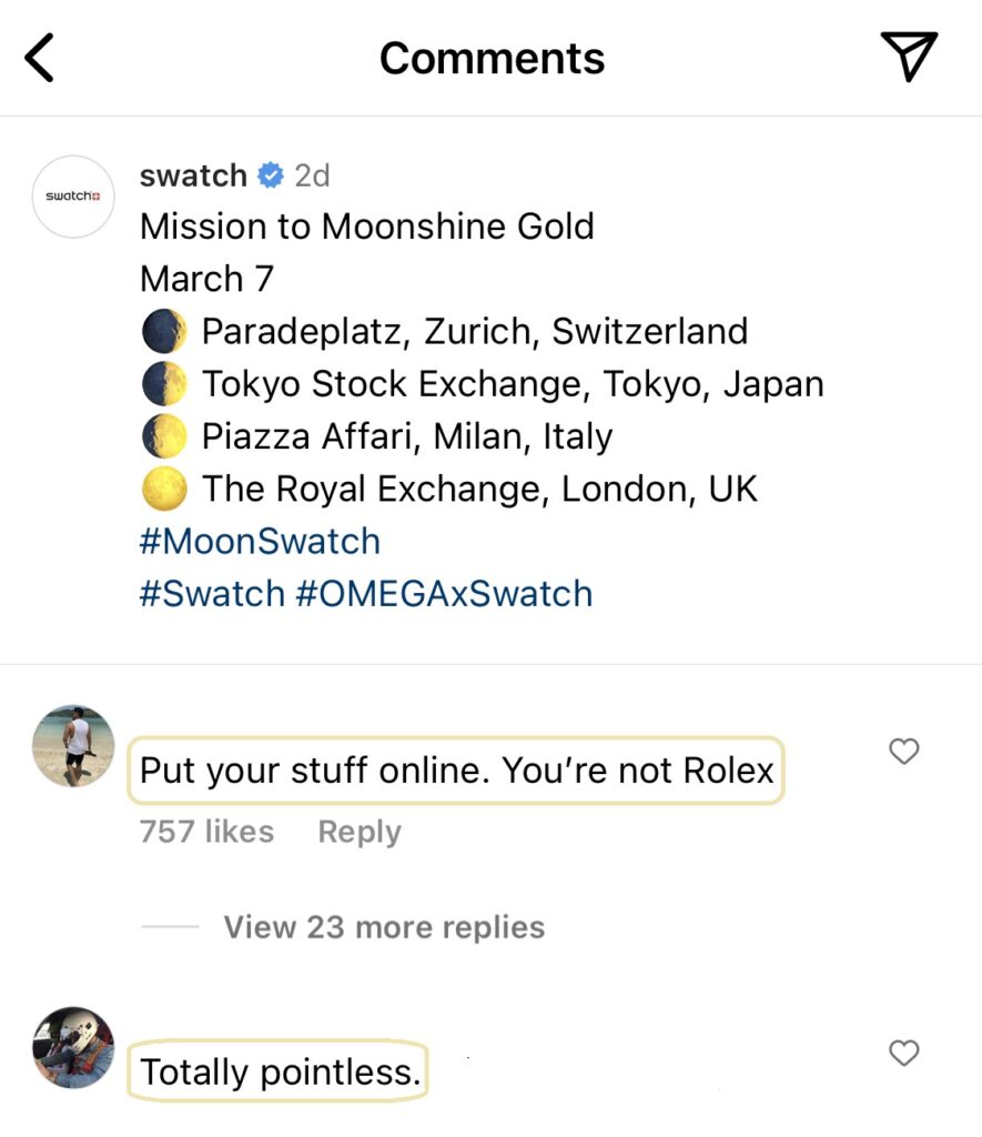 MoonSwatch Mission to Moonshine, comments