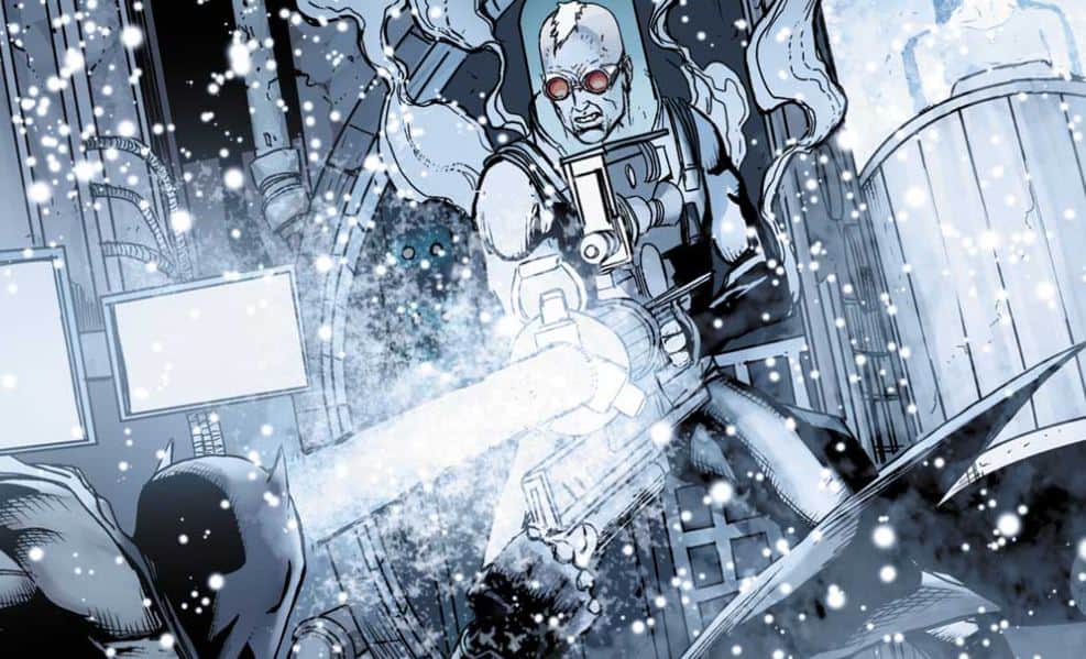 Mr Freeze blasts his weapon at Batman in the DC Comics.