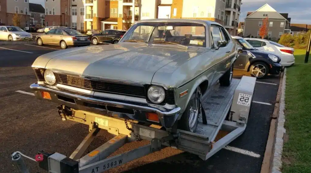 Mysterious-1972-Chevy-Nova-parked-on-a-trailer-in-Delaware-and-everyone-is-eager-to-claim-it