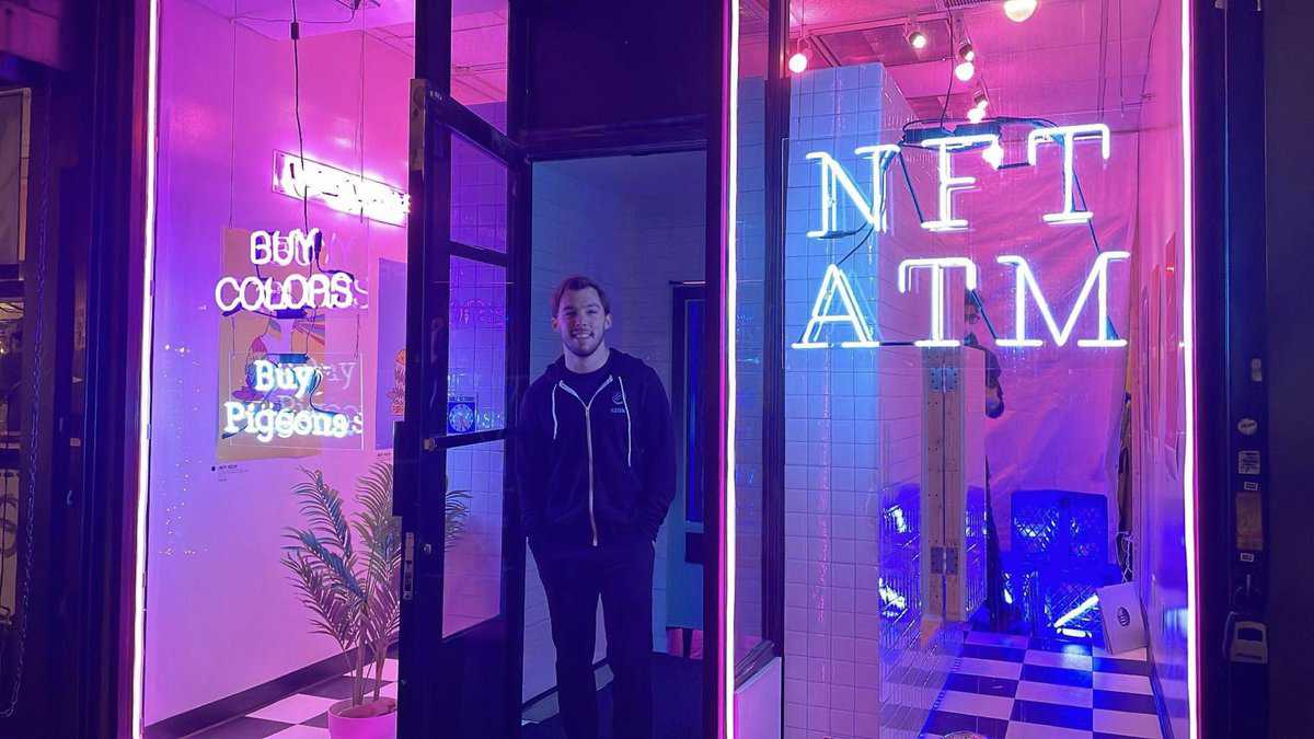 Neon CEO in front of the NFT ATM in NYC